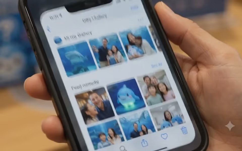 A phone showing family memories collected through QIBY